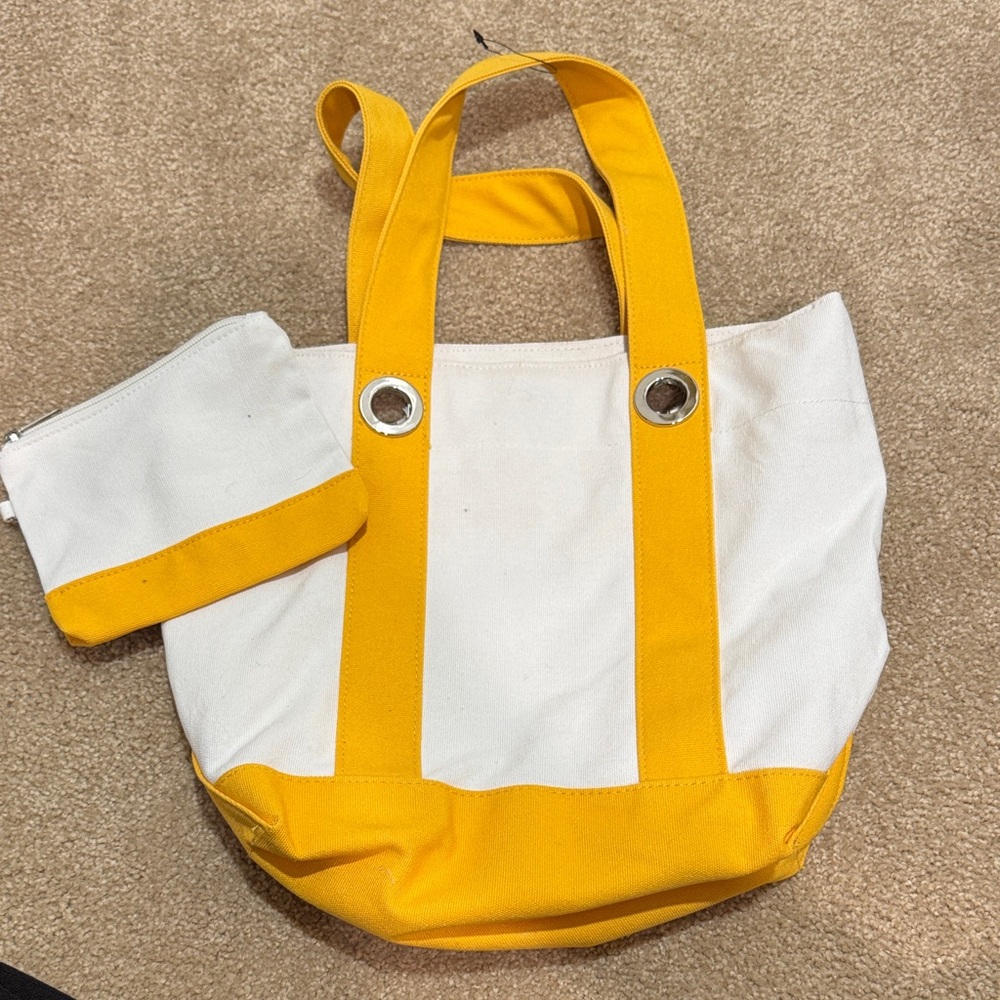 Stylish Yellow and White Tote Bag with Matching Wallet